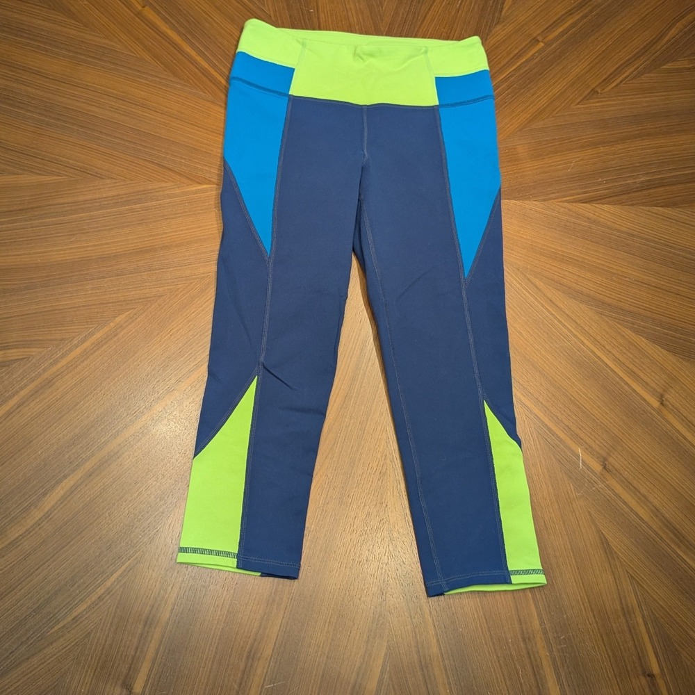 Athleta Cropped Leggings Womens Small Blue Green Excellent Colorblock Capri